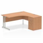 Impulse 1600mm Right Crescent Office Desk Oak Top Silver Cantilever Leg Workstation 600 Deep Desk High Pedestal I000871