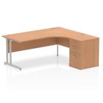 Impulse 1800mm Right Crescent Office Desk Oak Top Silver Cantilever Leg Workstation 600 Deep Desk High Pedestal I000872