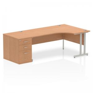 Impulse 1800mm Right Crescent Office Desk Oak Top Silver Cantilever