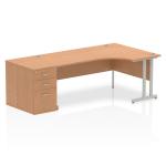 Impulse 1800mm Right Crescent Office Desk Oak Top Silver Cantilever Leg Workstation 800 Deep Desk High Pedestal I000878