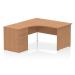 Impulse 1400mm Left Crescent Office Desk Oak Top Panel End Leg Workstation 600 Deep Desk High Pedestal I000879