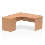 Impulse 1600mm Left Crescent Office Desk Oak Top Panel End Leg Workstation 600 Deep Desk High Pedestal I000880