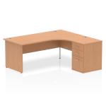 Impulse 1800mm Right Crescent Office Desk Oak Top Panel End Leg Workstation 600 Deep Desk High Pedestal I000884
