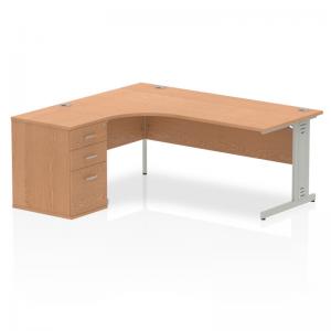 Impulse 1800mm Left Crescent Office Desk Oak Top Silver Cable Managed