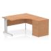 Impulse 1400mm Right Crescent Office Desk Oak Top Cable Managed Leg Workstation 600 Deep Desk High Pedestal I000895