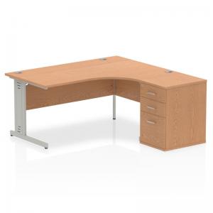 Impulse 1600mm Right Crescent Office Desk Oak Top Silver Cable Managed