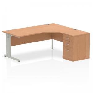 Impulse 1800mm Right Crescent Office Desk Oak Top Silver Cable Managed