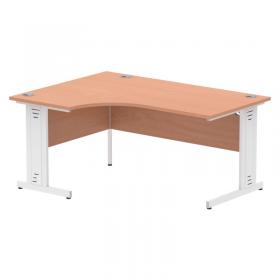 Impulse 1600mm Left Crescent Office Desk Beech Top White Cable Managed Leg I001879