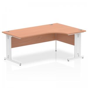 Impulse 1800mm Right Crescent Office Desk Beech Top White Cable