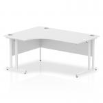 This image features a sleek and modern Dynamic Corner Desk Impulse, measuring 1600mm in size. The desk is highlighted by a left crescent shape and a white top that contrasts against the white cantilever leg. This desk is perfect for any stylish and functional office space.