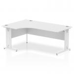 A sleek, modern office desk featuring a white crescent-shaped top and white cable-managed leg. The dynamic design of this 1800mm desk adds a touch of sophistication and functionality to any workspace.