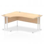 This image features a sleek and modern 1600mm left crescent office desk in maple top and white cantilever leg. The dynamic corner design provides ample space for working and collaborating, while the stylish color combination adds a touch of sophistication to any office space.