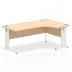 A modern and sleek office desk, the Dynamic Corner Desks Impulse 1800mm features a maple top and white cable managed legs. The right crescent shape provides ample work space while the dynamic design adds a touch of style to any office.