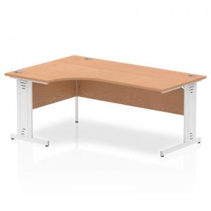 Impulse 1800mm Left Crescent Office Desk Oak Top White Cable Managed