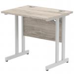 Impulse 800 x 600mm Straight Office Desk Grey Oak Top Silver Cantilever Leg I003060