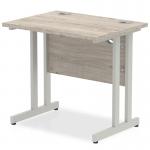 Impulse 800 x 600mm Straight Office Desk Grey Oak Top Silver Cantilever Leg I003060