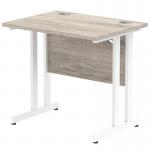 Impulse 800 x 600mm Straight Office Desk Grey Oak Top White Cantilever Leg I003061