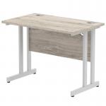 Impulse 1000 x 600mm Straight Office Desk Grey Oak Top Silver Cantilever Leg I003063