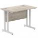 Impulse 1000 x 600mm Straight Office Desk Grey Oak Top Silver Cantilever Leg I003063