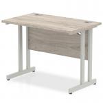 Impulse 1000 x 600mm Straight Office Desk Grey Oak Top Silver Cantilever Leg I003063