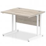 Impulse 1000 x 800mm Straight Office Desk Grey Oak Top White Cantilever Leg I003065