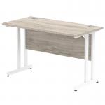 Impulse 1200 x 600mm Straight Office Desk Grey Oak Top White Cantilever Leg I003068