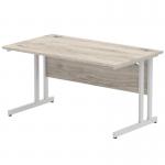 Impulse 1400 x 800mm Straight Office Desk Grey Oak Top Silver Cantilever Leg I003070