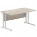 Impulse 1400 x 800mm Straight Office Desk Grey Oak Top Silver Cantilever Leg I003070