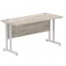 Impulse 1400 x 600mm Straight Office Desk Grey Oak Top Silver Cantilever Leg I003071