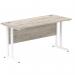 Impulse 1400 x 600mm Straight Office Desk Grey Oak Top White Cantilever Leg I003072