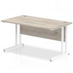 Impulse 1400 x 800mm Straight Office Desk Grey Oak Top White Cantilever Leg I003073