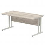 Impulse 1600 x 800mm Straight Office Desk Grey Oak Top Silver Cantilever Leg I003074