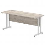 Impulse 1600 x 600mm Straight Office Desk Grey Oak Top Silver Cantilever Leg I003075