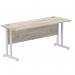 Impulse 1600 x 600mm Straight Office Desk Grey Oak Top Silver Cantilever Leg I003075