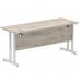 Impulse 1600 x 600mm Straight Office Desk Grey Oak Top Silver Cantilever Leg I003075