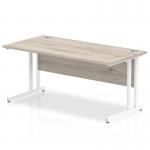 Impulse 1600 x 800mm Straight Office Desk Grey Oak Top White Cantilever Leg I003077