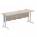 Impulse 1800 x 600mm Straight Office Desk Grey Oak Top Silver Cantilever Leg I003079