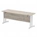 Impulse 1800 x 600mm Straight Office Desk Grey Oak Top Silver Cantilever Leg I003079