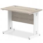 Impulse 1000 x 600mm Straight Office Desk Grey Oak Top White Cable Managed Leg I003096