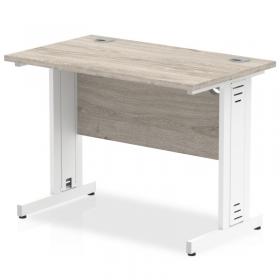 Impulse 1000 x 600mm Straight Office Desk Grey Oak Top White Cable Managed Leg I003096