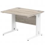 Impulse 1000 x 800mm Straight Office Desk Grey Oak Top White Cable Managed Leg I003097