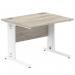 Impulse 1000 x 800mm Straight Office Desk Grey Oak Top White Cable Managed Leg I003097