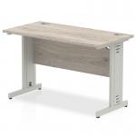 Impulse 1200 x 600mm Straight Office Desk Grey Oak Top Silver Cable Managed Leg I003099