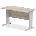 Impulse 1200 x 600mm Straight Office Desk Grey Oak Top Silver Cable Managed Leg I003099