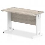 Impulse 1200 x 600mm Straight Office Desk Grey Oak Top White Cable Managed Leg I003100