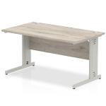 Impulse 1400 x 800mm Straight Office Desk Grey Oak Top Silver Cable Managed Leg I003102