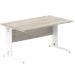 Impulse 1400 x 800mm Straight Office Desk Grey Oak Top White Cable Managed Leg I003105