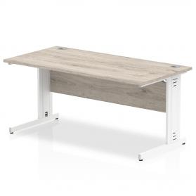 Impulse 1400 x 800mm Straight Office Desk Grey Oak Top White Cable Managed Leg I003105