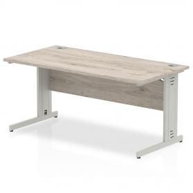 Impulse 1600 x 800mm Straight Office Desk Grey Oak Top Silver Cable Managed Leg I003106