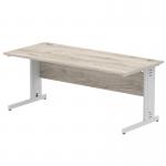 Impulse 1800 x 800mm Straight Office Desk Grey Oak Top Silver Cable Managed Leg I003110